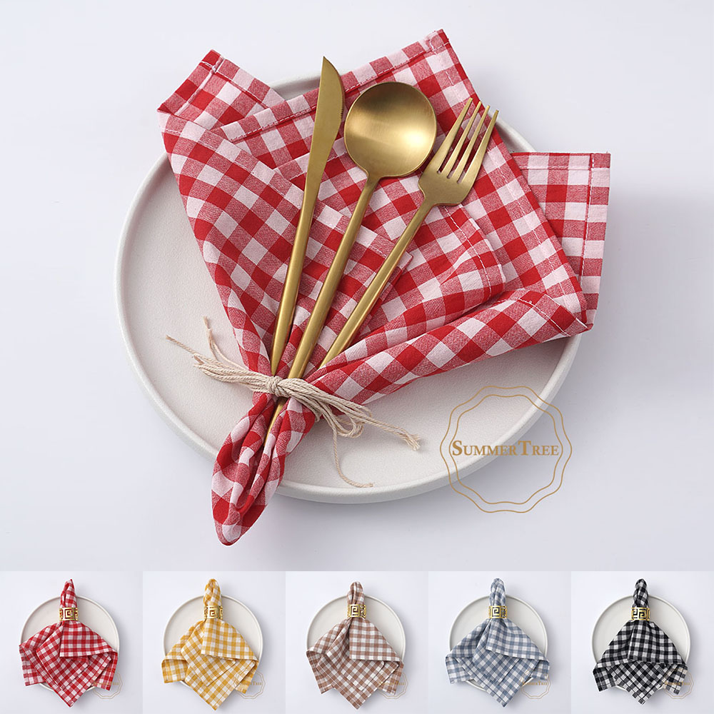 Gingham Cotton Napkin 42x42cm  - Linen Napkin Set recension och pris