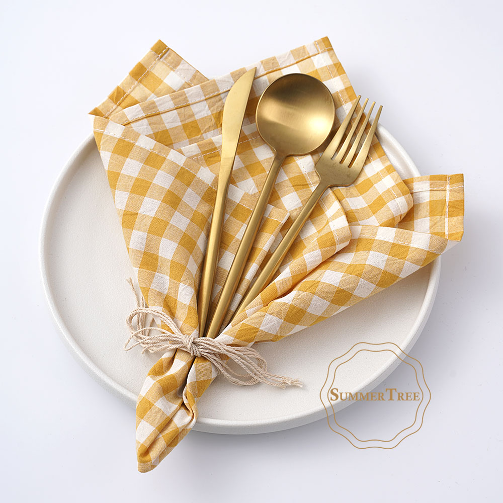 Gingham Cotton Napkin 42x42cm  - Linen Napkin Set recension och pris