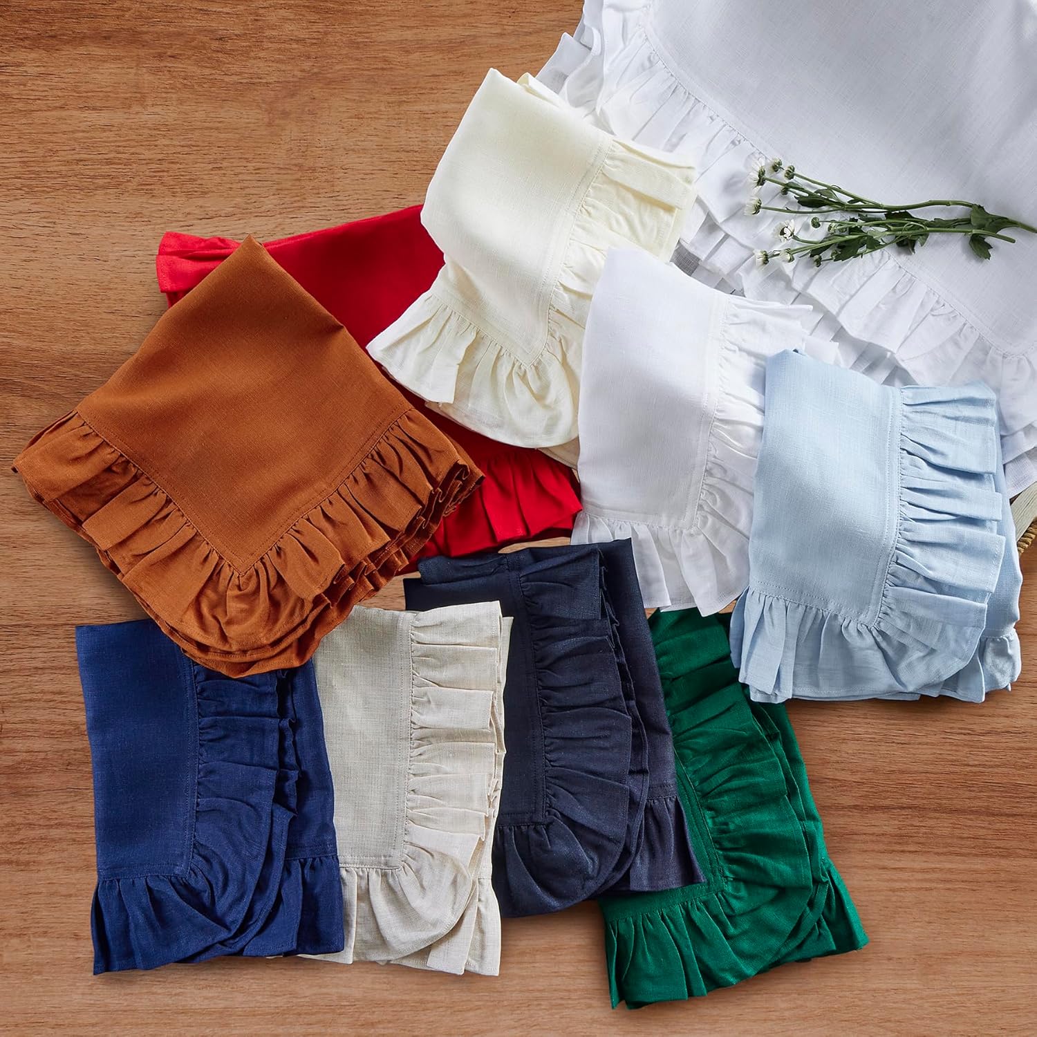 Set of 4 Linen Ruffle Dinner N - Linen Napkin Set recension och pris