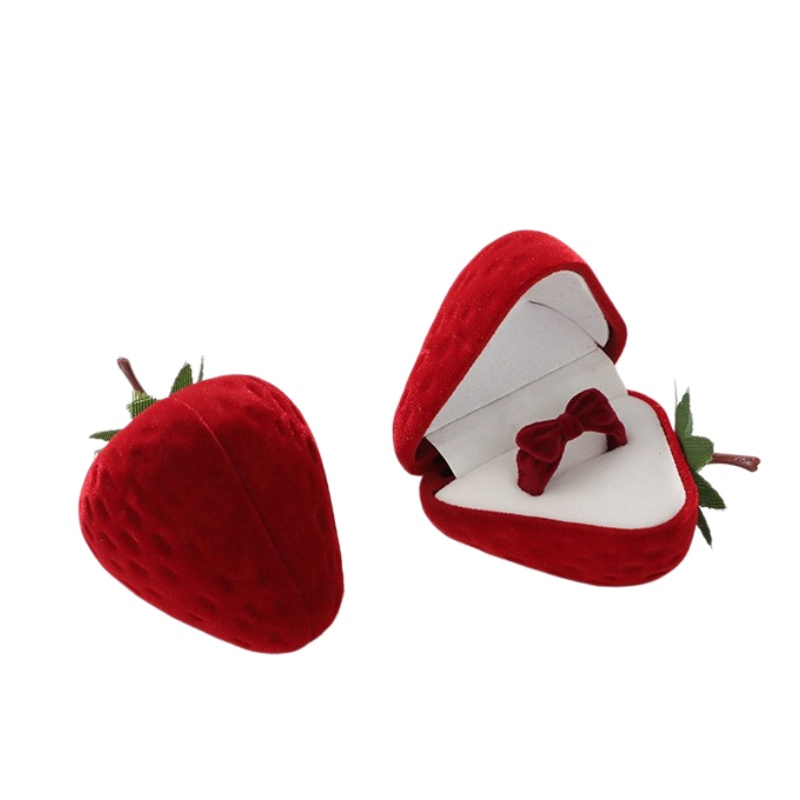 Cute Strawberry Ring Box Straw - Velvet Jewelry Box recension och pris